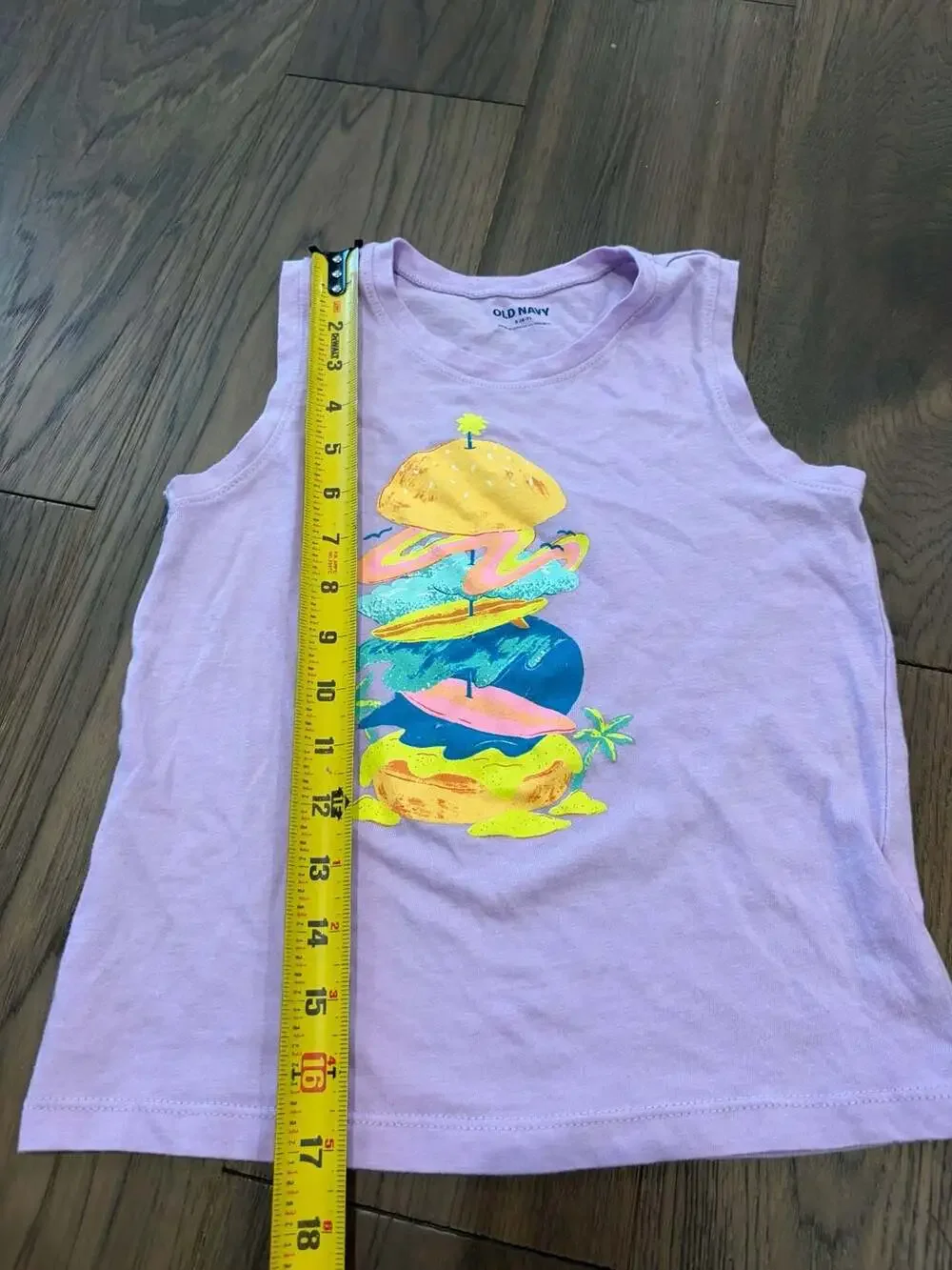 Old Navy Girls Purple Graphic Tank Top Size S 6-7 Burger Surfboard